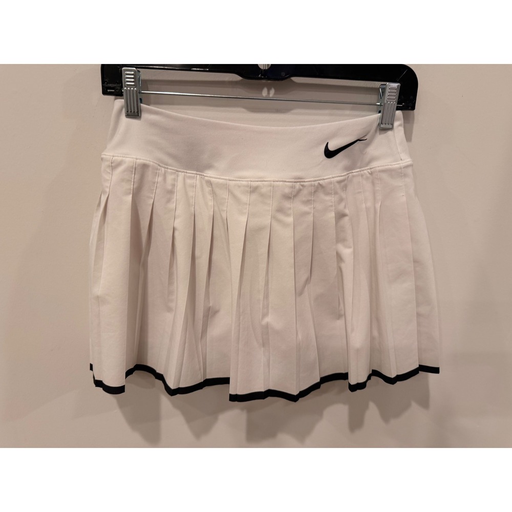 Nike Dri-FIT White Pleated Tennis Skirt Skort Black Trim S